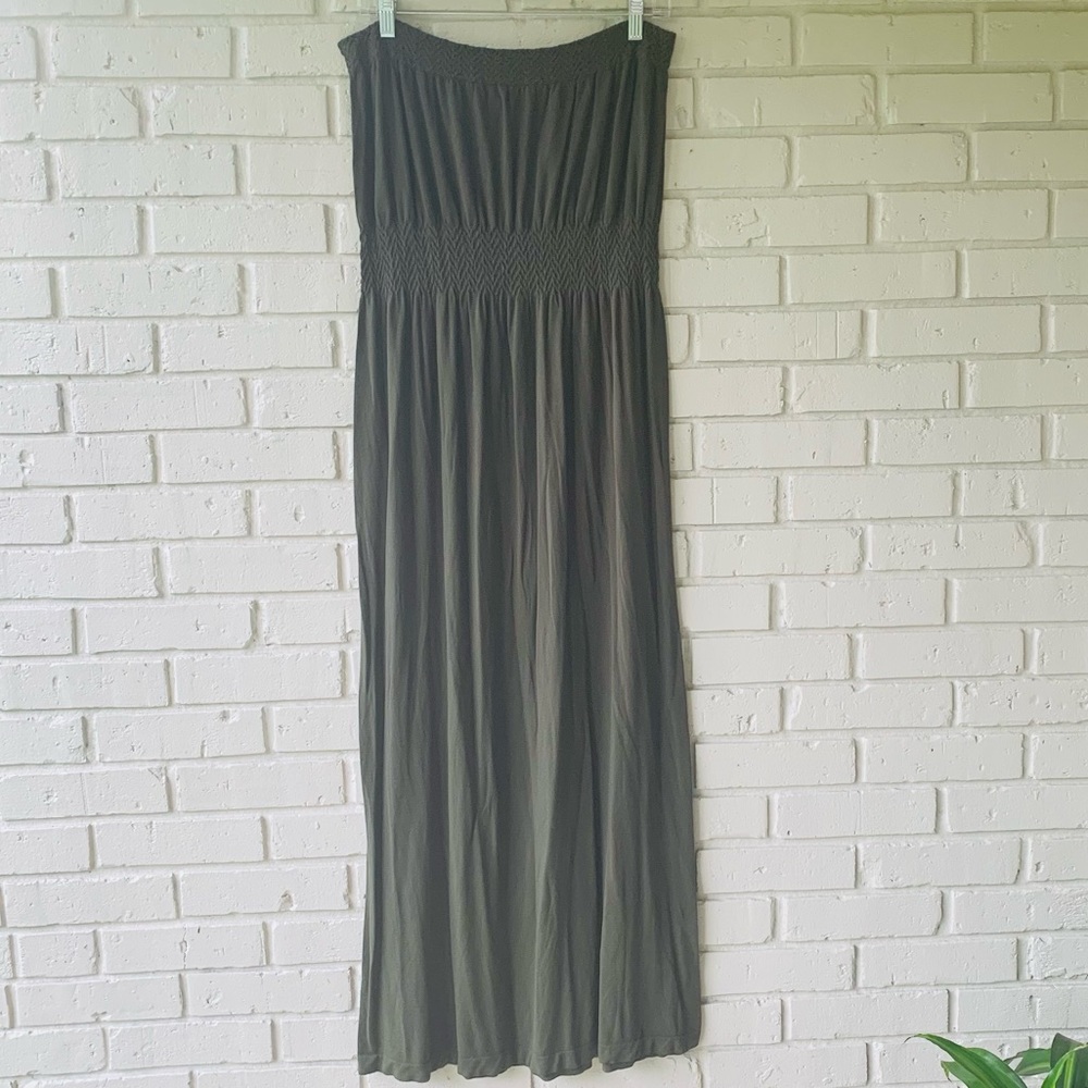 Lark + Grey Strapless Maxi Dress Olive Color